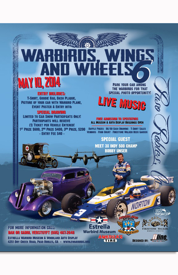 Warbirds Wings & Wheels 10 ,poster, May, 2014 at Estrella Warbirds Museum in Paso Robles